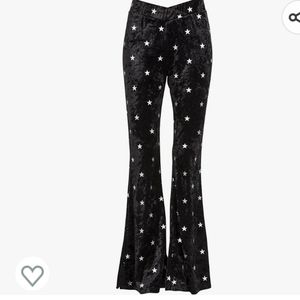 Womens Black Velvet and Silver Stars Flared Bell Bottom Pants